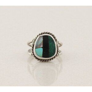Sterling Silver Turquoise Abalone Onyx Malachite Ring Size 10 1/2